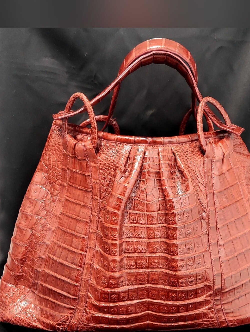 Nancy Gonzalez Genuine Crocodile Bag, Satchel Double Handle, Burgundy